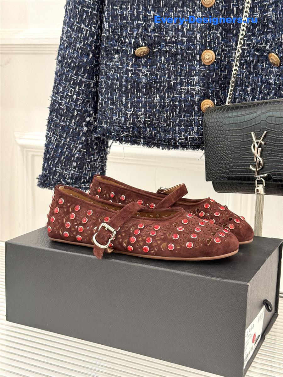 Alaia Crystal-embellished suede ballet flats