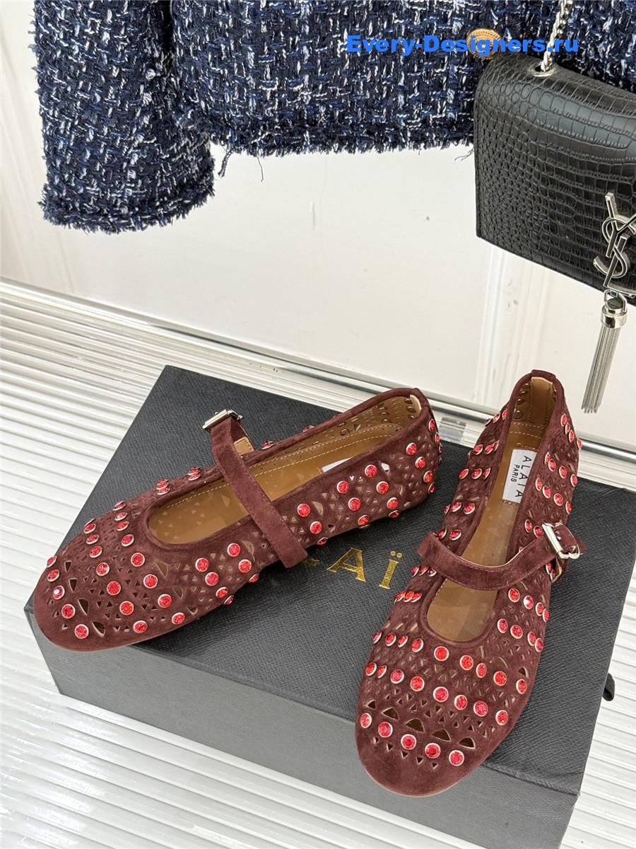 Alaia Crystal-embellished suede ballet flats