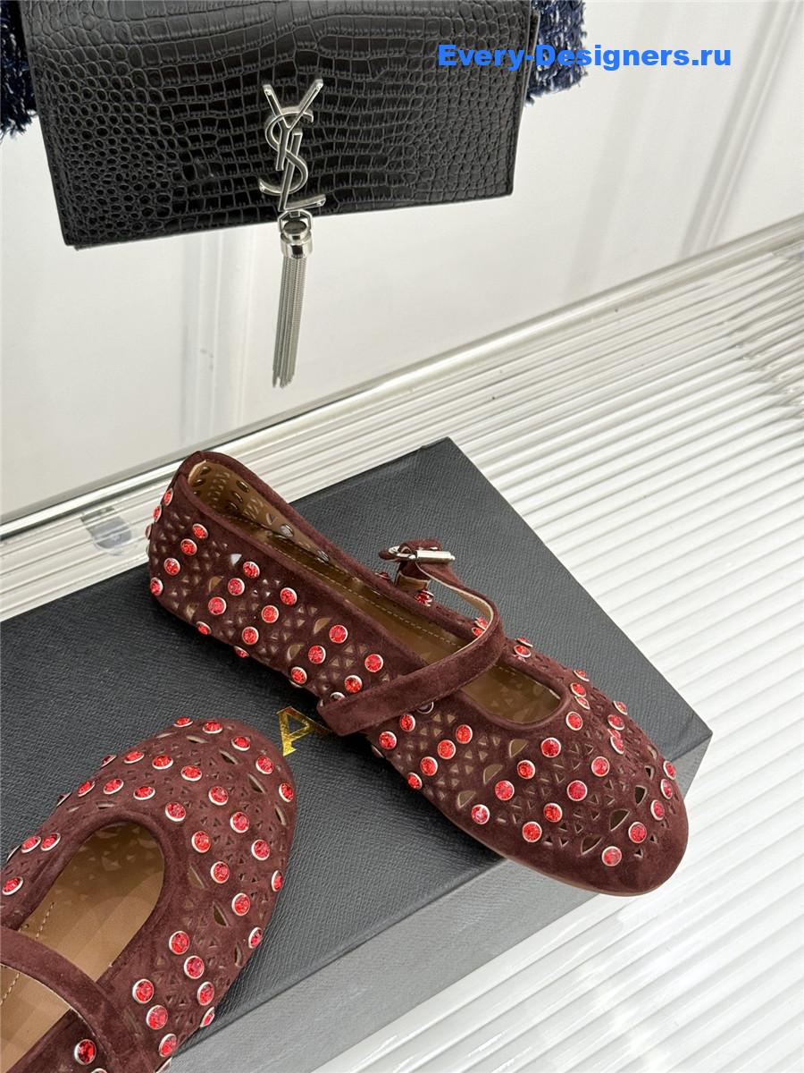 Alaia Crystal-embellished suede ballet flats