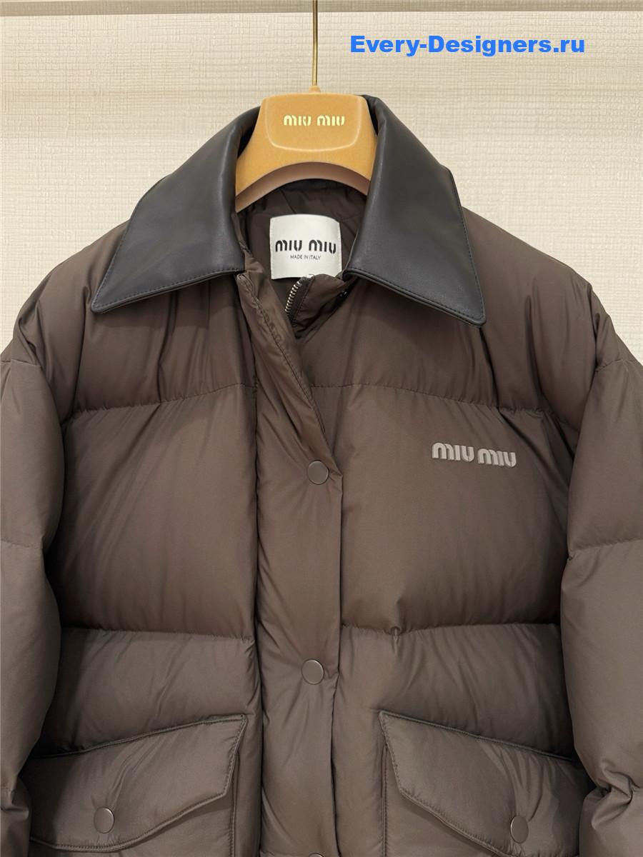 Miu Miu Ebony Technical Pongé Cropped Down Jacket