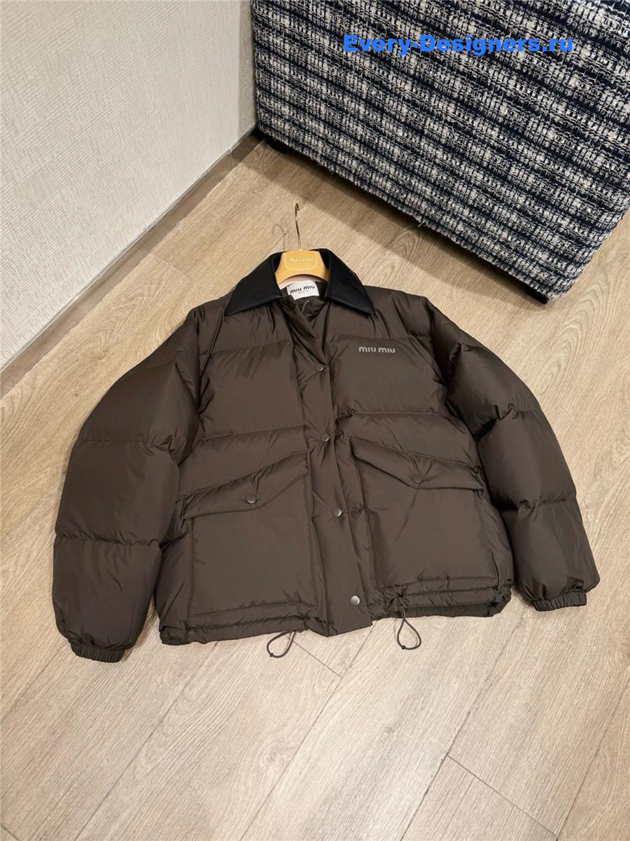 Miu Miu Ebony Technical Pongé Cropped Down Jacket