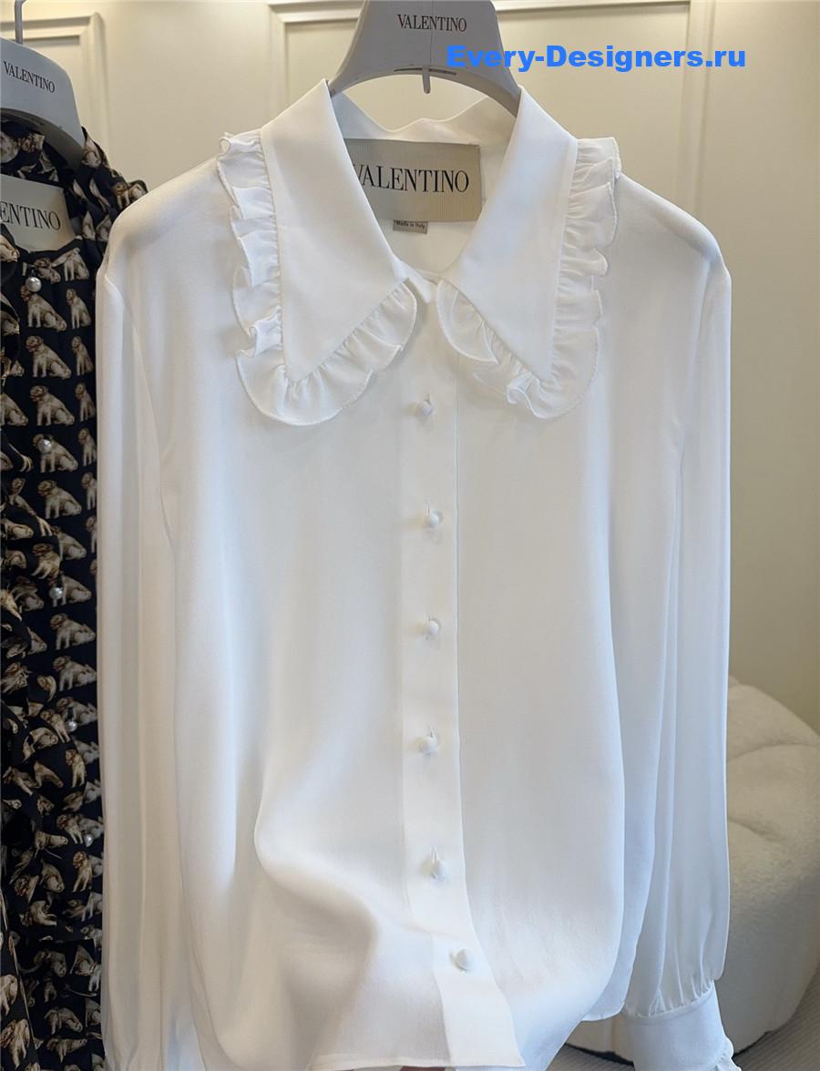 Va1e*ntin0 garavani white ruffled silk-crepe shirt
