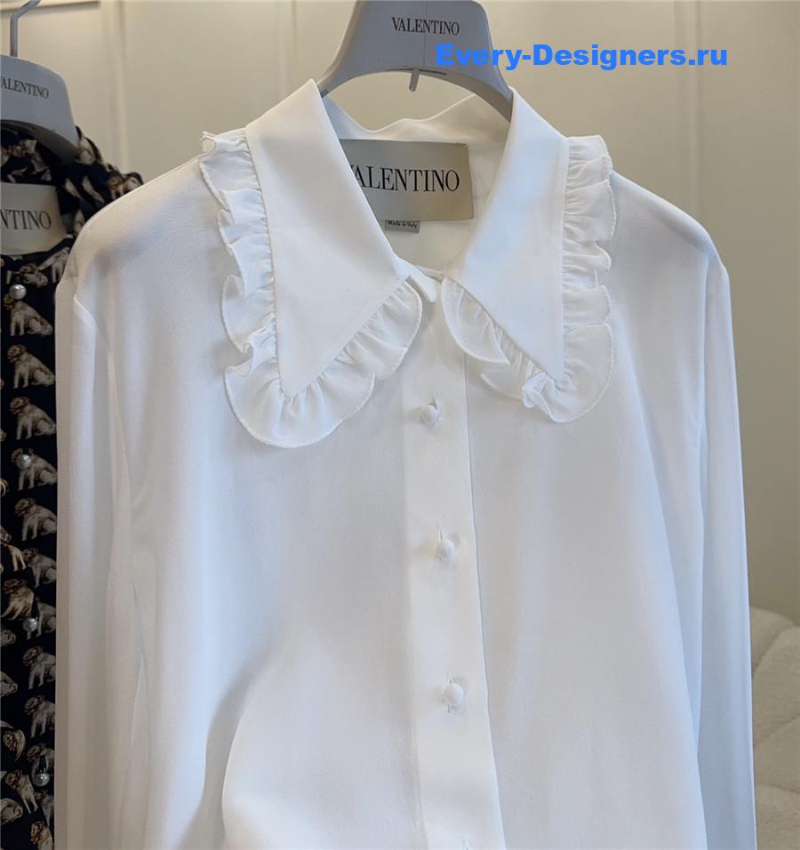 Va1e*ntin0 garavani white ruffled silk-crepe shirt