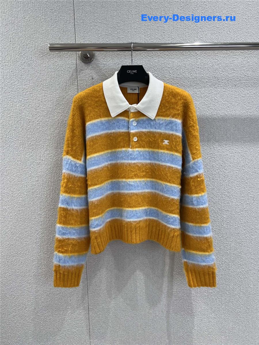 Ce1i*e yellow striped cotton blend crew-neck sweater