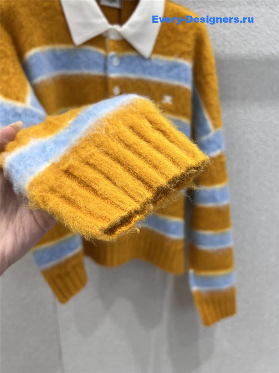 Ce1i*e yellow striped cotton blend crew-neck sweater