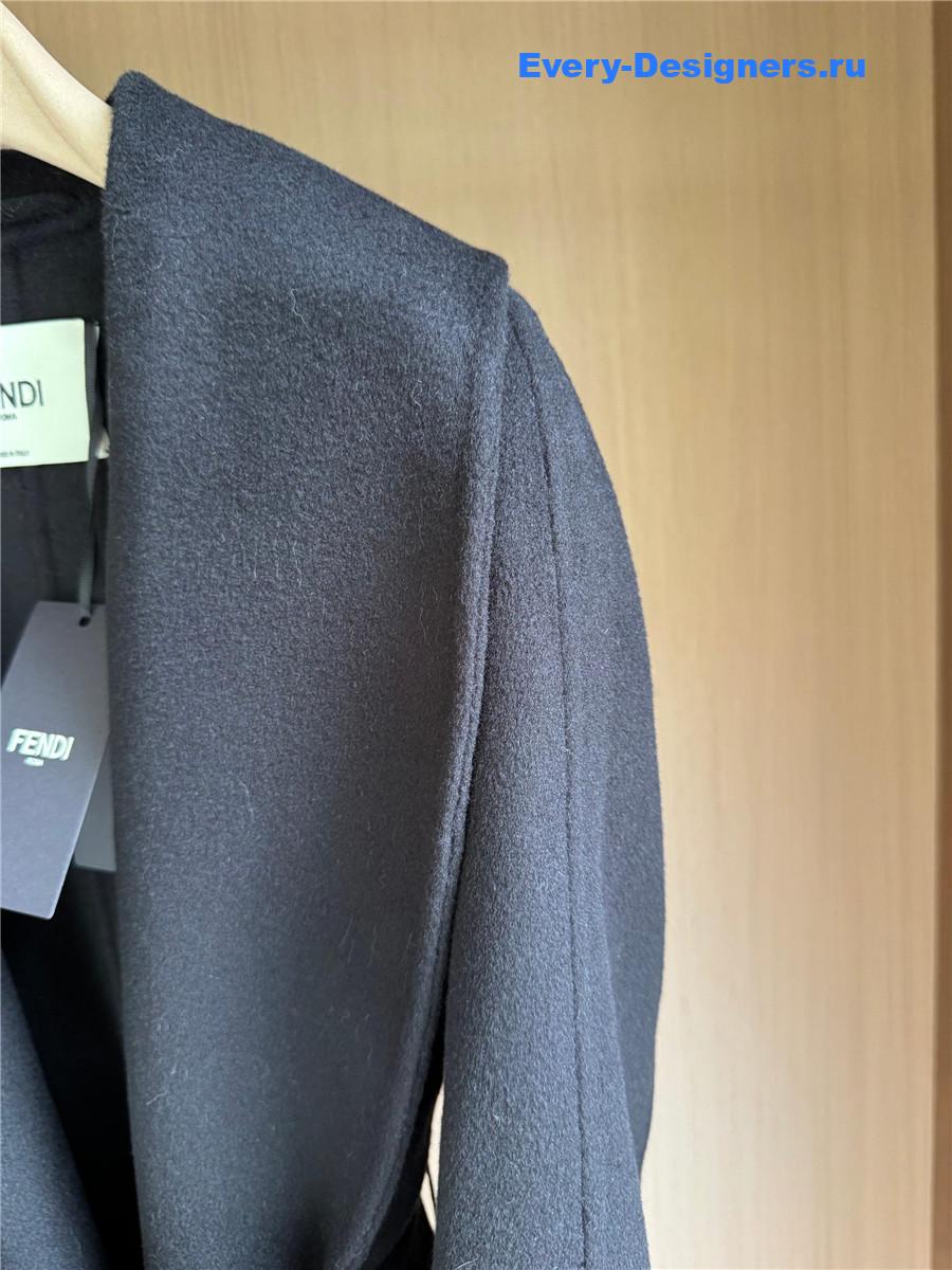F**di black logo-patch hooded cashmere coat
