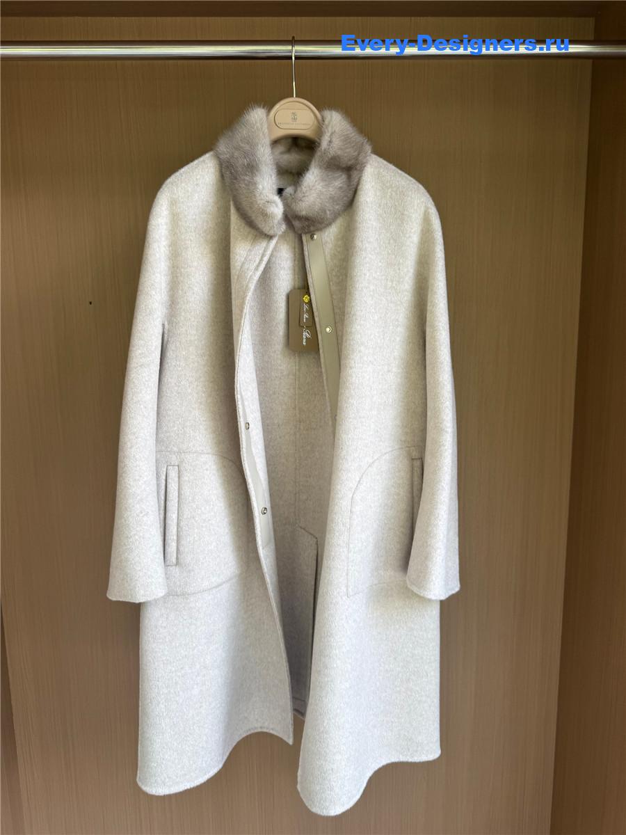L0r0 P1ana grey mink collar cashmere coat