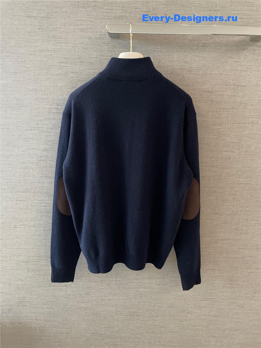 Miu Miu Navy Cashmere Leather Zipper Sweater