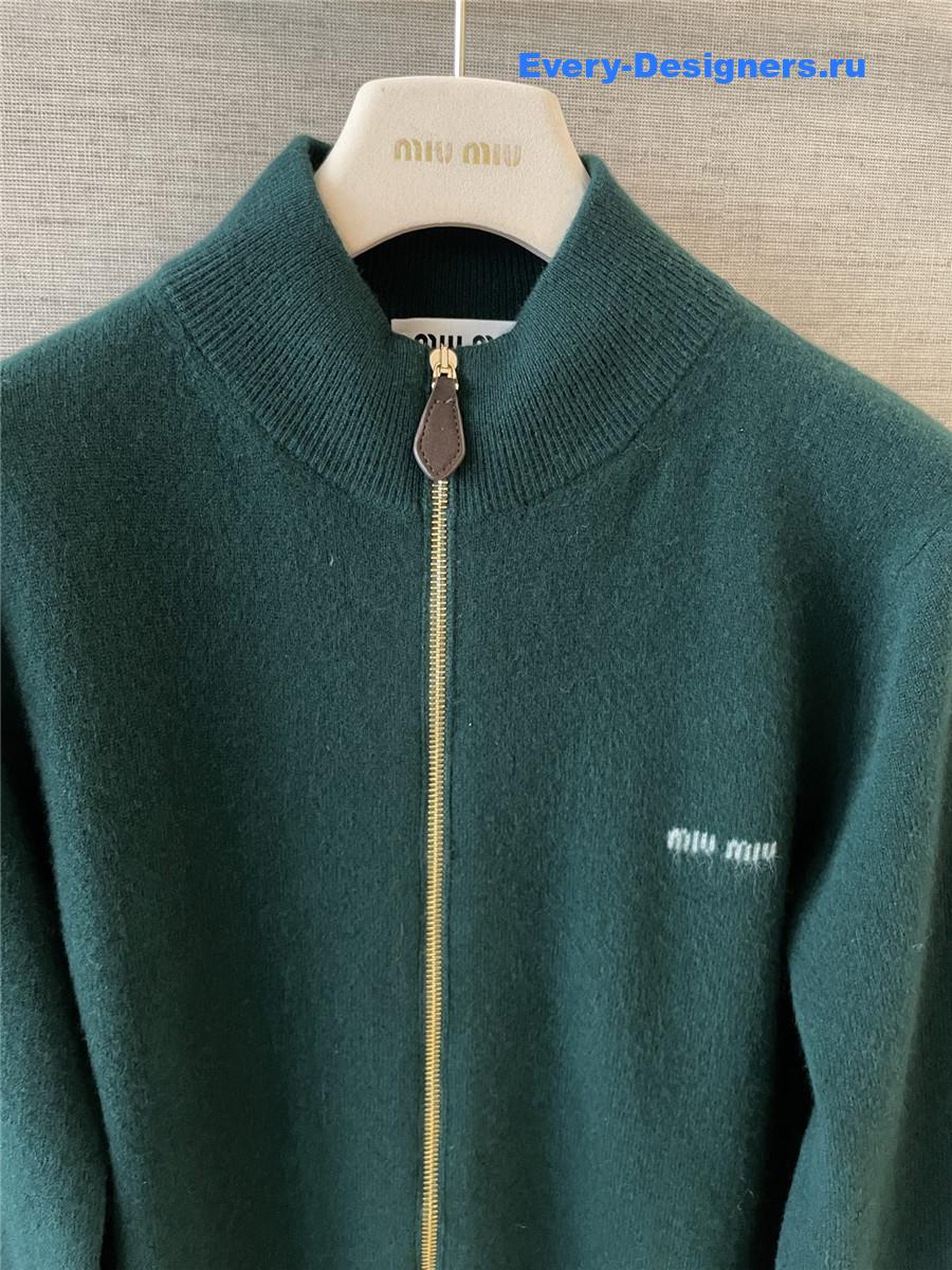 Miu Miu Blue Cashmere Zipper Cardigan