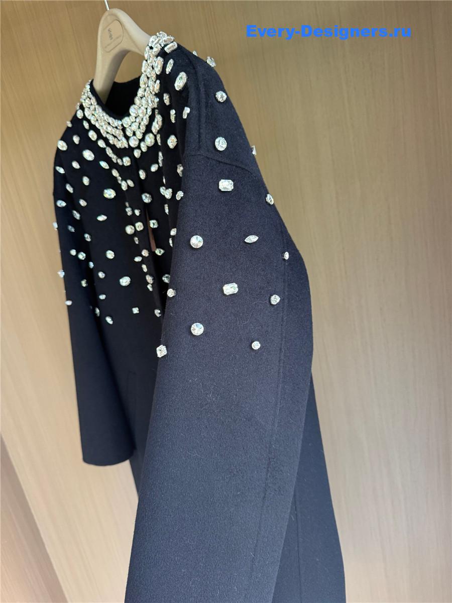 Miu Miu Crystal-embellished Black Long Cape Coat