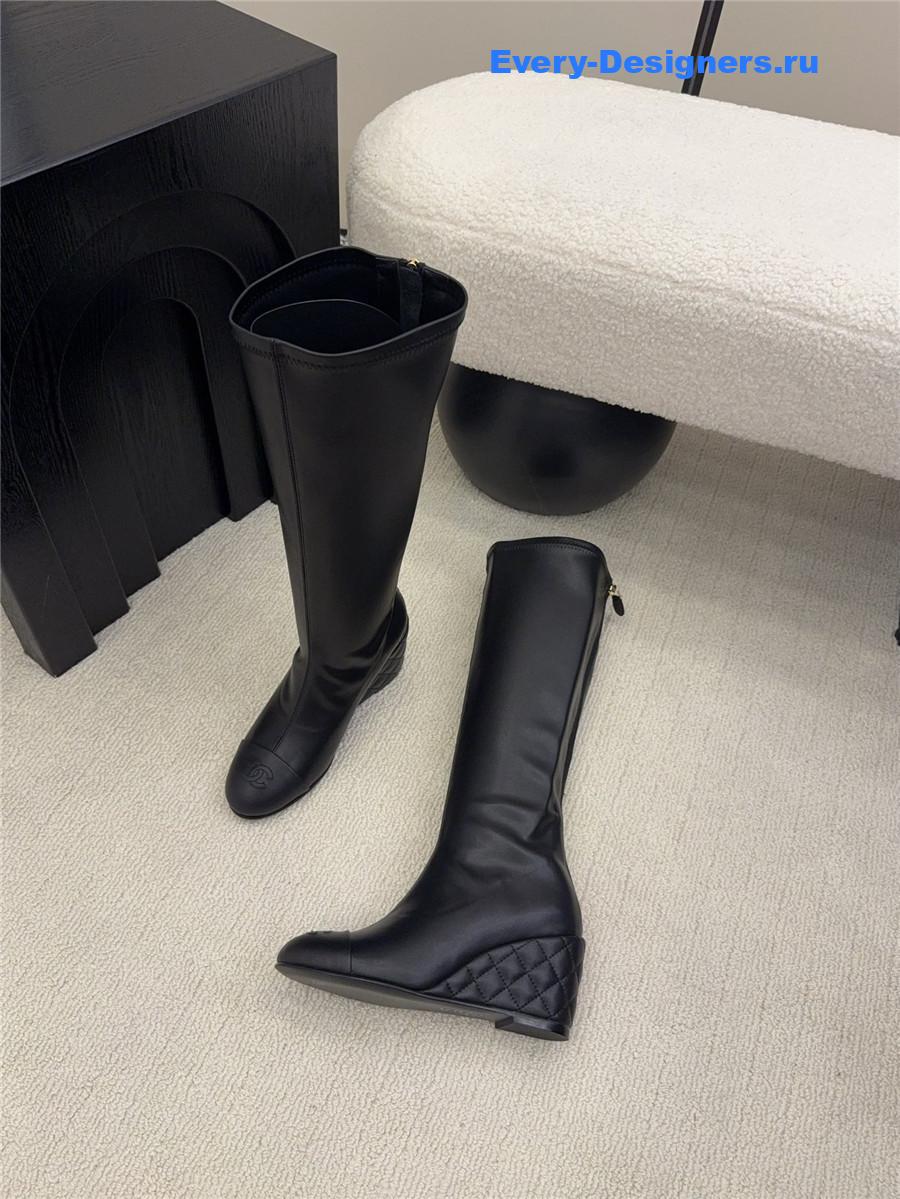 Ch**el wedge black over knee boots