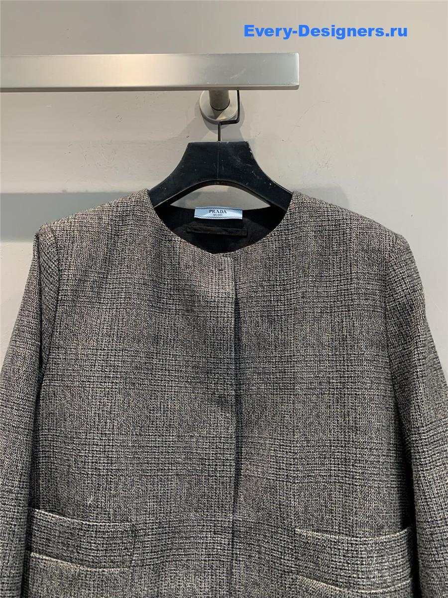 Pra*a dark grey wool check cropped coat