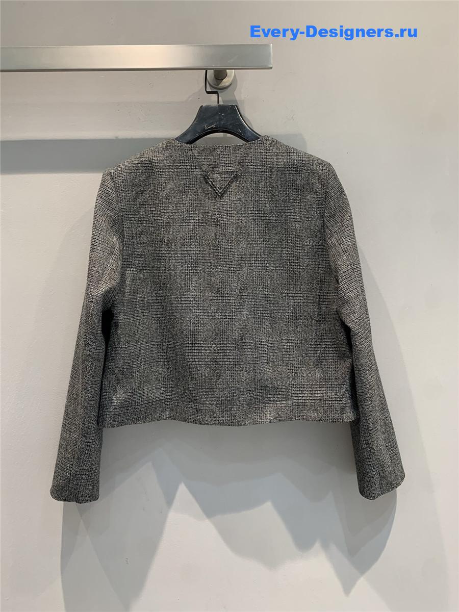 Pra*a dark grey wool check cropped coat