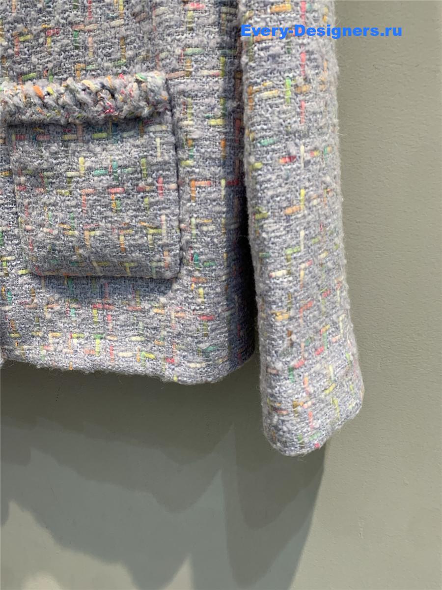 Ch**el round neck woven tweed jacket