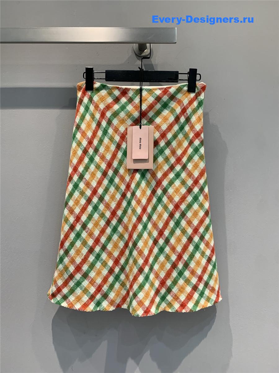 Miu Miu Red/green Diagonal Check Skirt