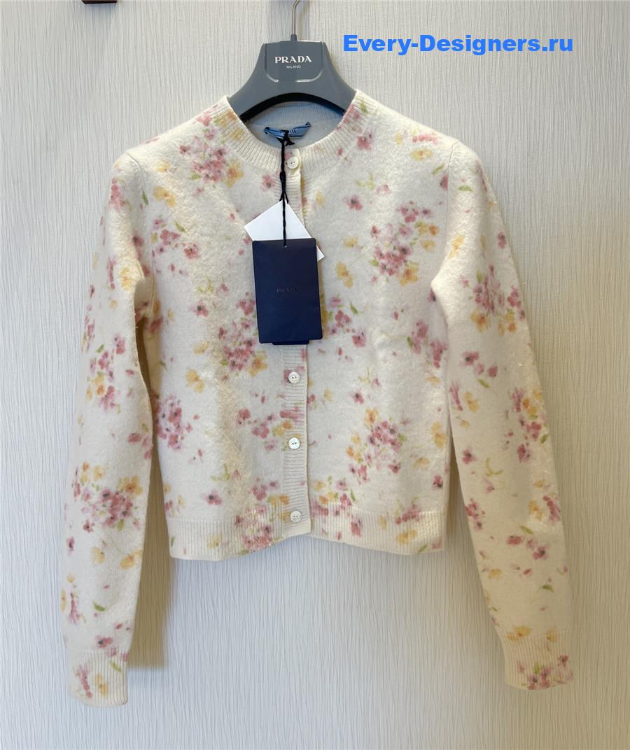 Pra*a begonia pink floral print wool cardigan