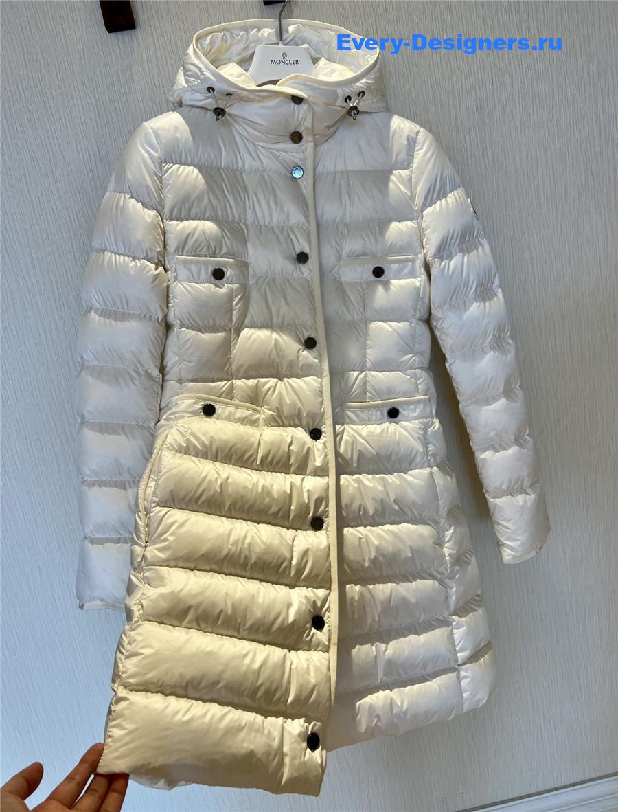 Moncler White Long Belted Down Jacket
