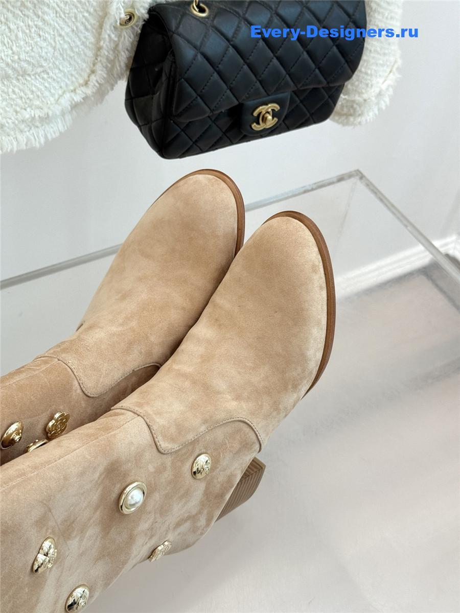 Ch**el cc beige suede high heel boots