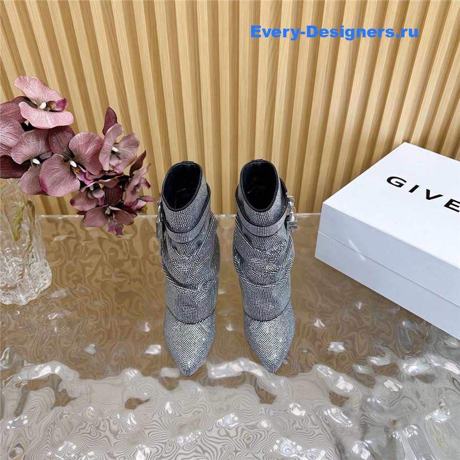 Givenchy Silver Sequin Shark Lock Stiletto Ankle Boots