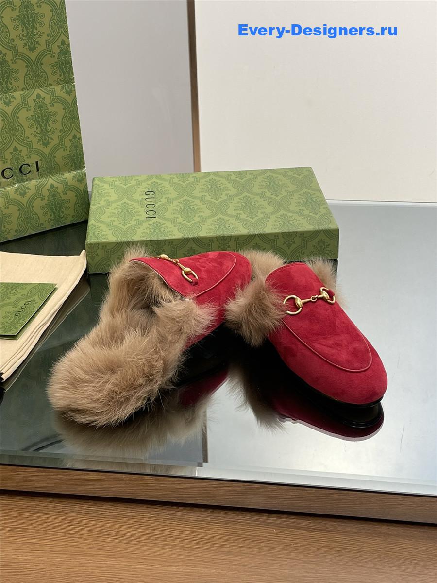 Gvc*1 red suede wool flat mules