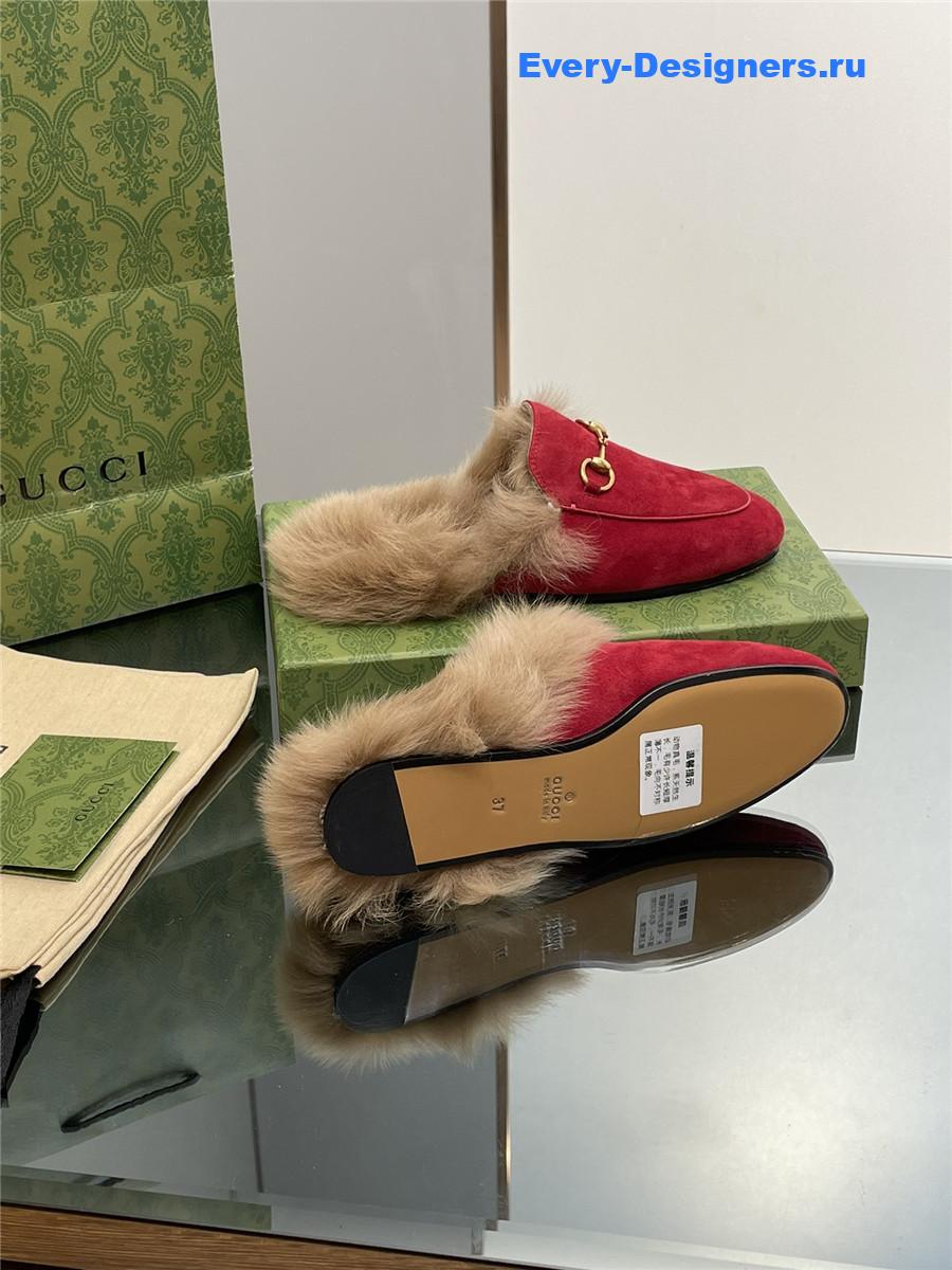 Gvc*1 red suede wool flat mules