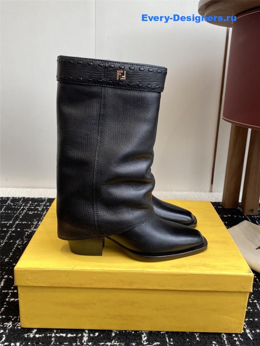 F**di black foldover leather boots