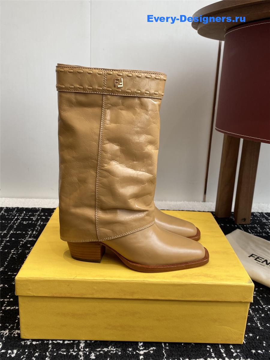 F**di brown foldover leather boots