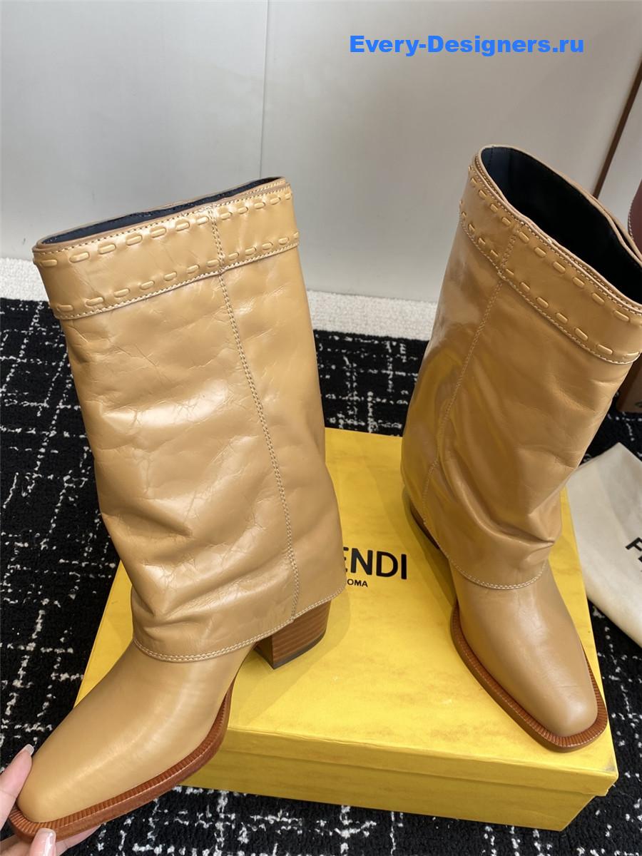 F**di brown foldover leather boots