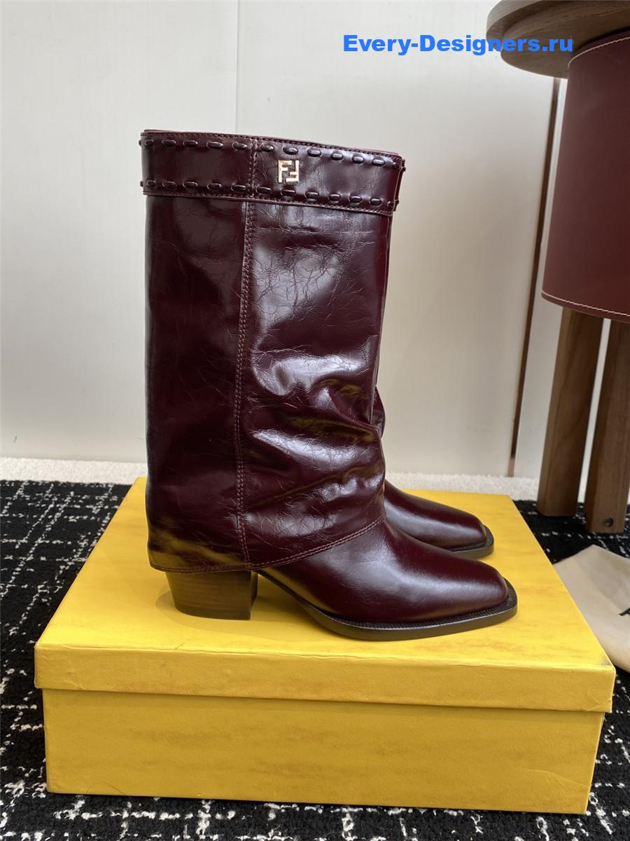 F**di burgundy foldover leather boots