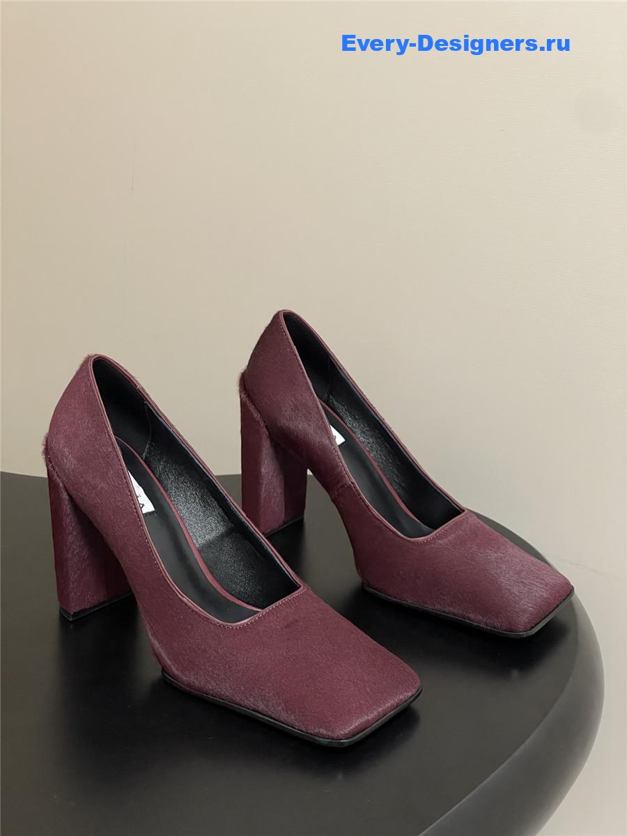 Alaia Burgundy Block Heel Square Toe Pumps