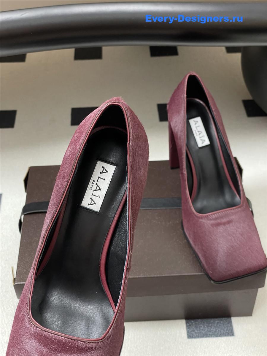 Alaia Burgundy Block Heel Square Toe Pumps