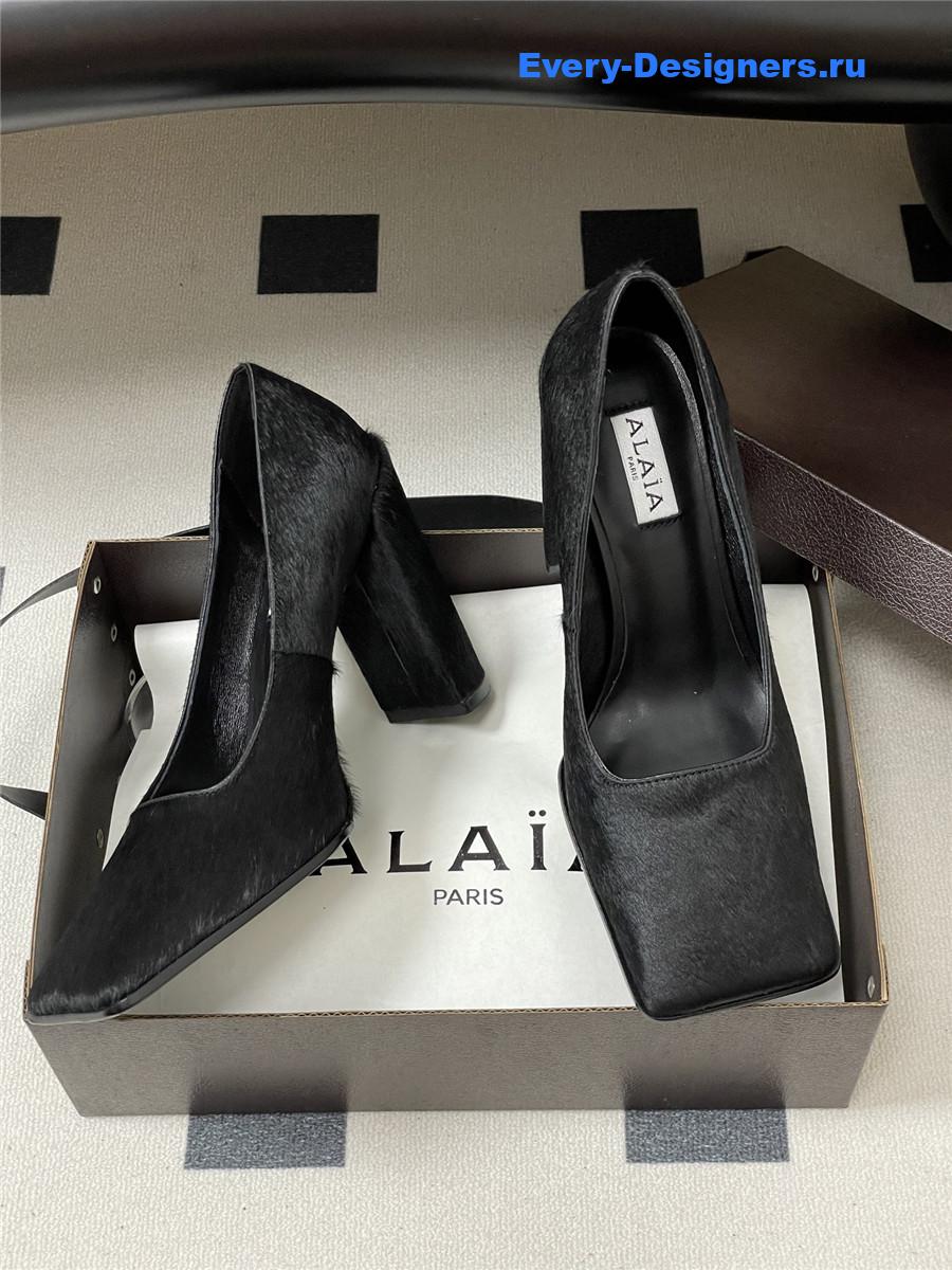 Alaia Black Block Heel Square Toe Pumps