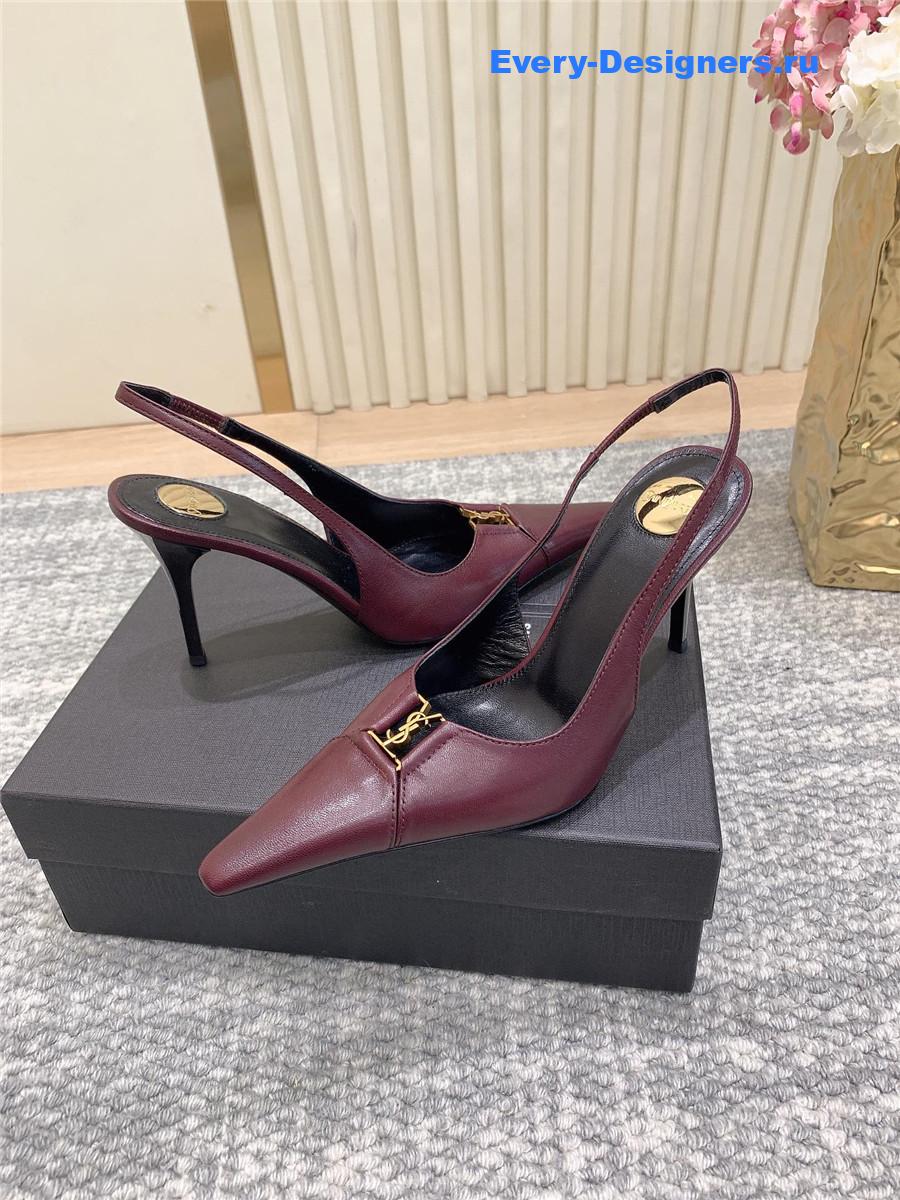 Sa1nt Lau*nt burgundy leather slingback pumps