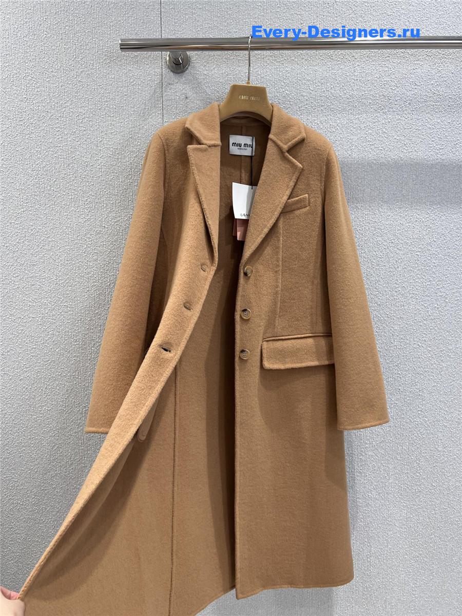 Miu Miu Camel Wool Lapel Straight Coat