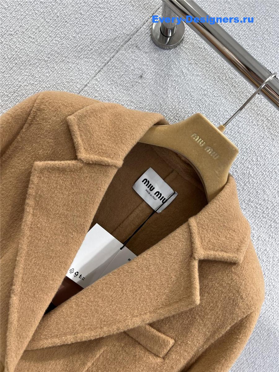 Miu Miu Camel Wool Lapel Straight Coat