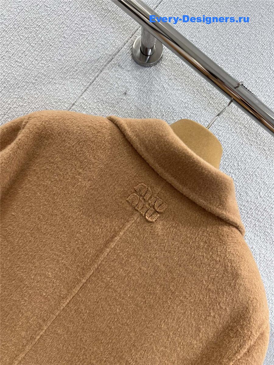 Miu Miu Camel Wool Lapel Straight Coat
