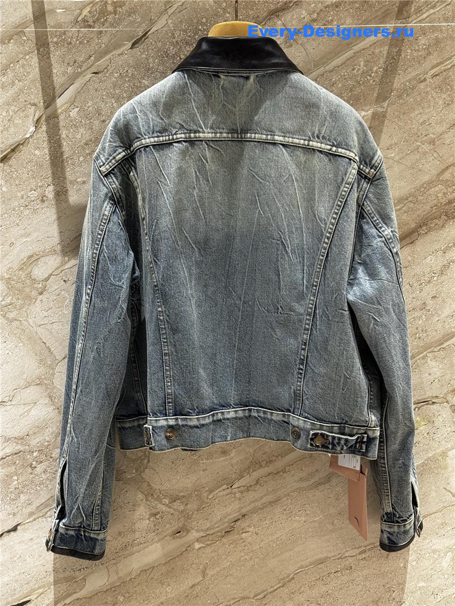 Miu Miu leather-collar Denim Jacket