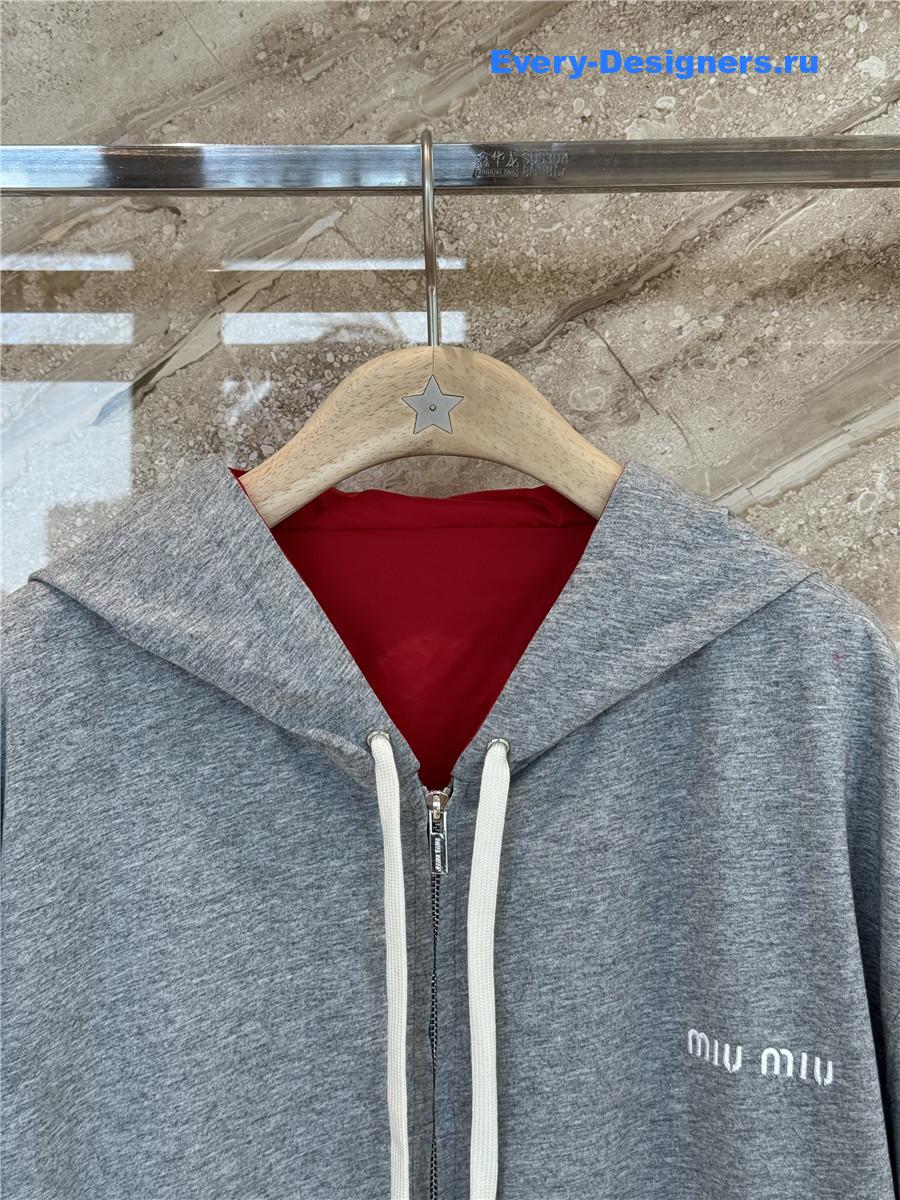 Miu Miu Grey Cotton Fleece Zipper Hoodie