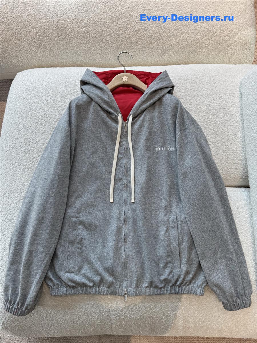 Miu Miu Grey Cotton Fleece Zipper Hoodie