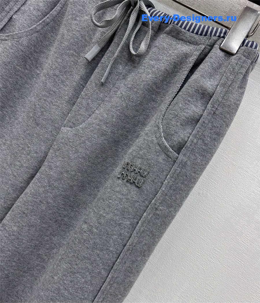 Miu Miu Grey Drawstring Straight-leg Trousers