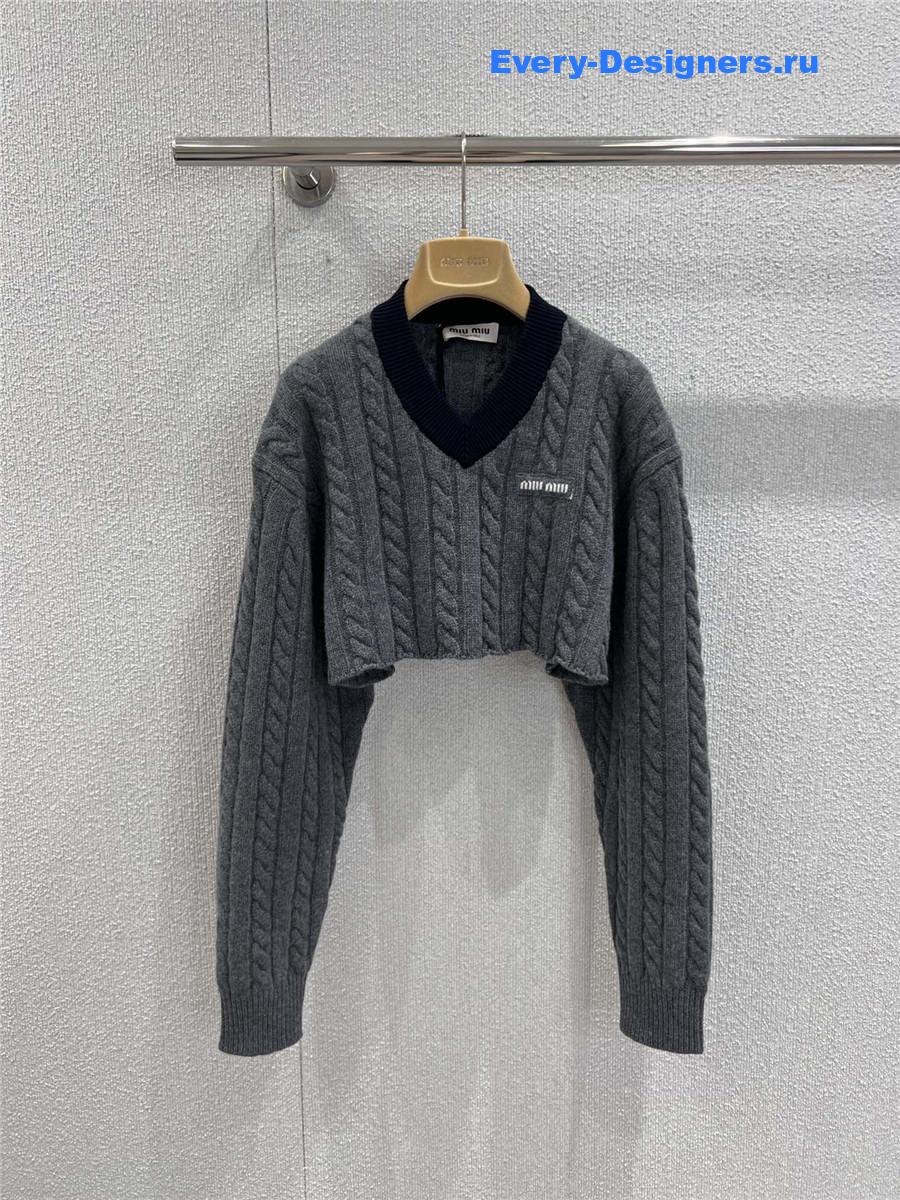 Miu Miu Chunky V-Neck Cropped Sweater