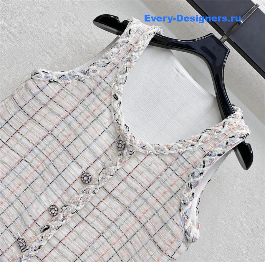 Ch**el white multicolor tweed dress