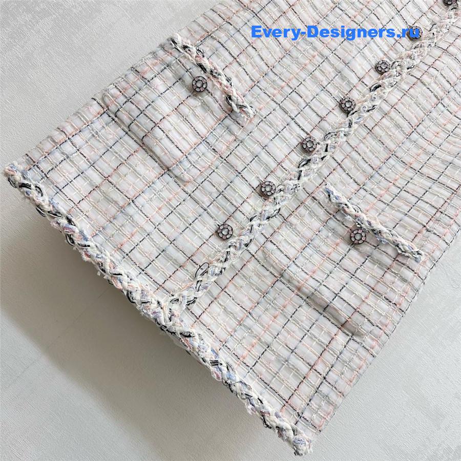 Ch**el white multicolor tweed dress
