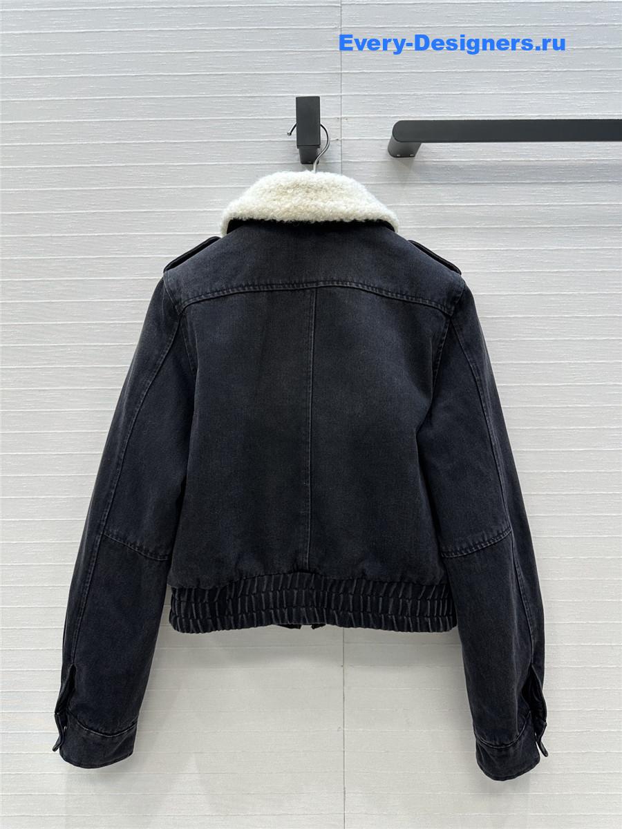 Miu Miu Grey Lambskin Collar Denim Jacket