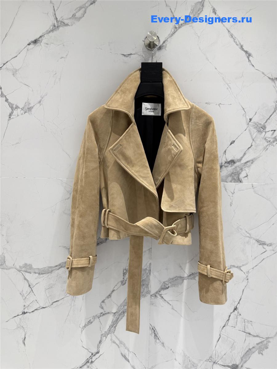 Sa1nt Lau*nt brown short suede trench coat