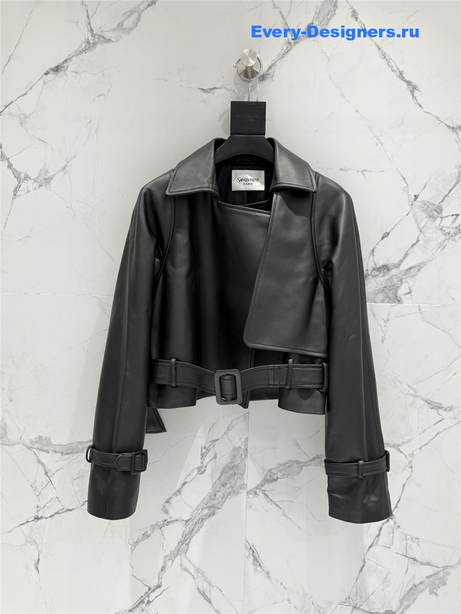 Sa1nt Lau*nt black short suede trench coat