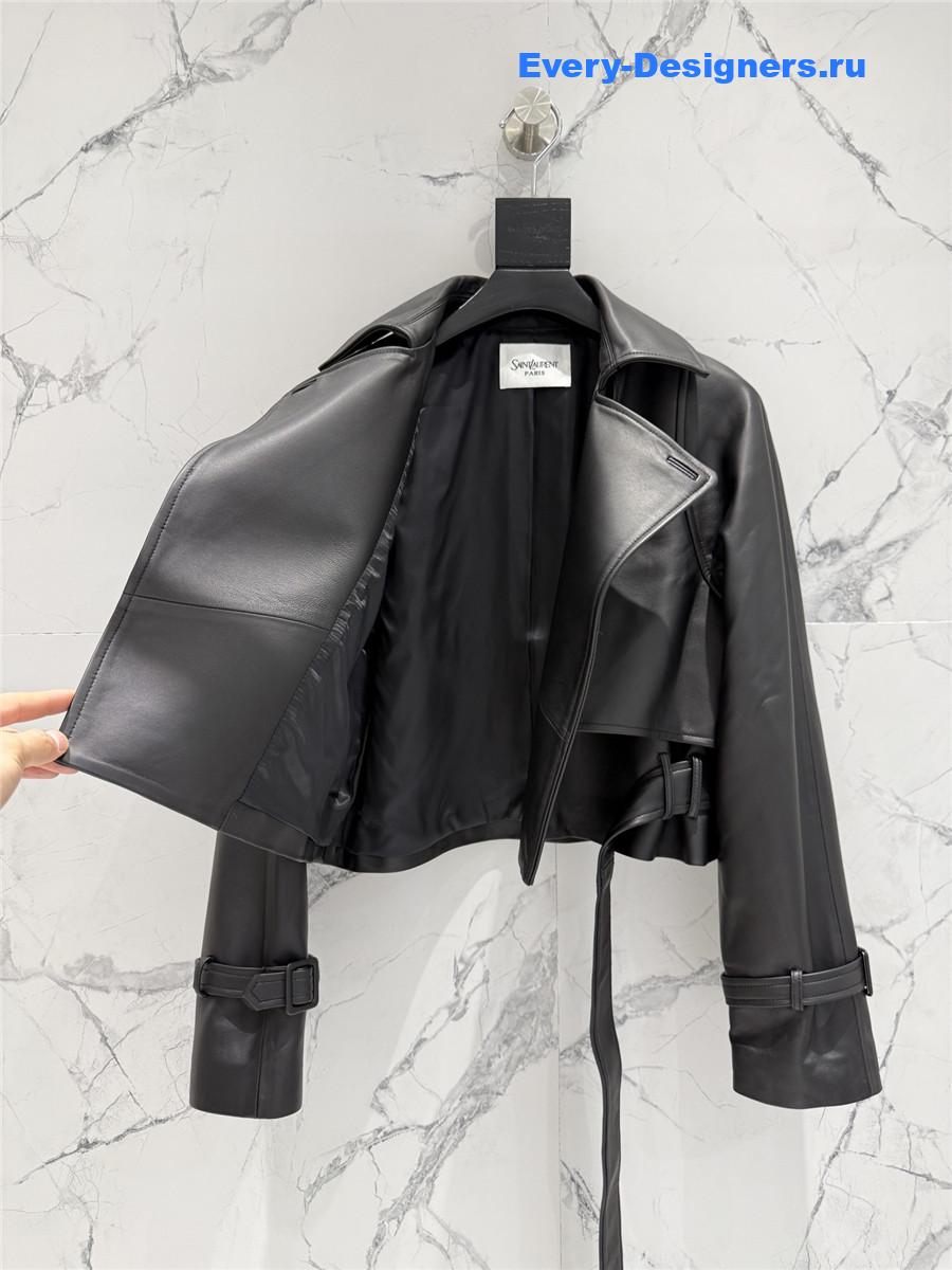 Sa1nt Lau*nt black short suede trench coat