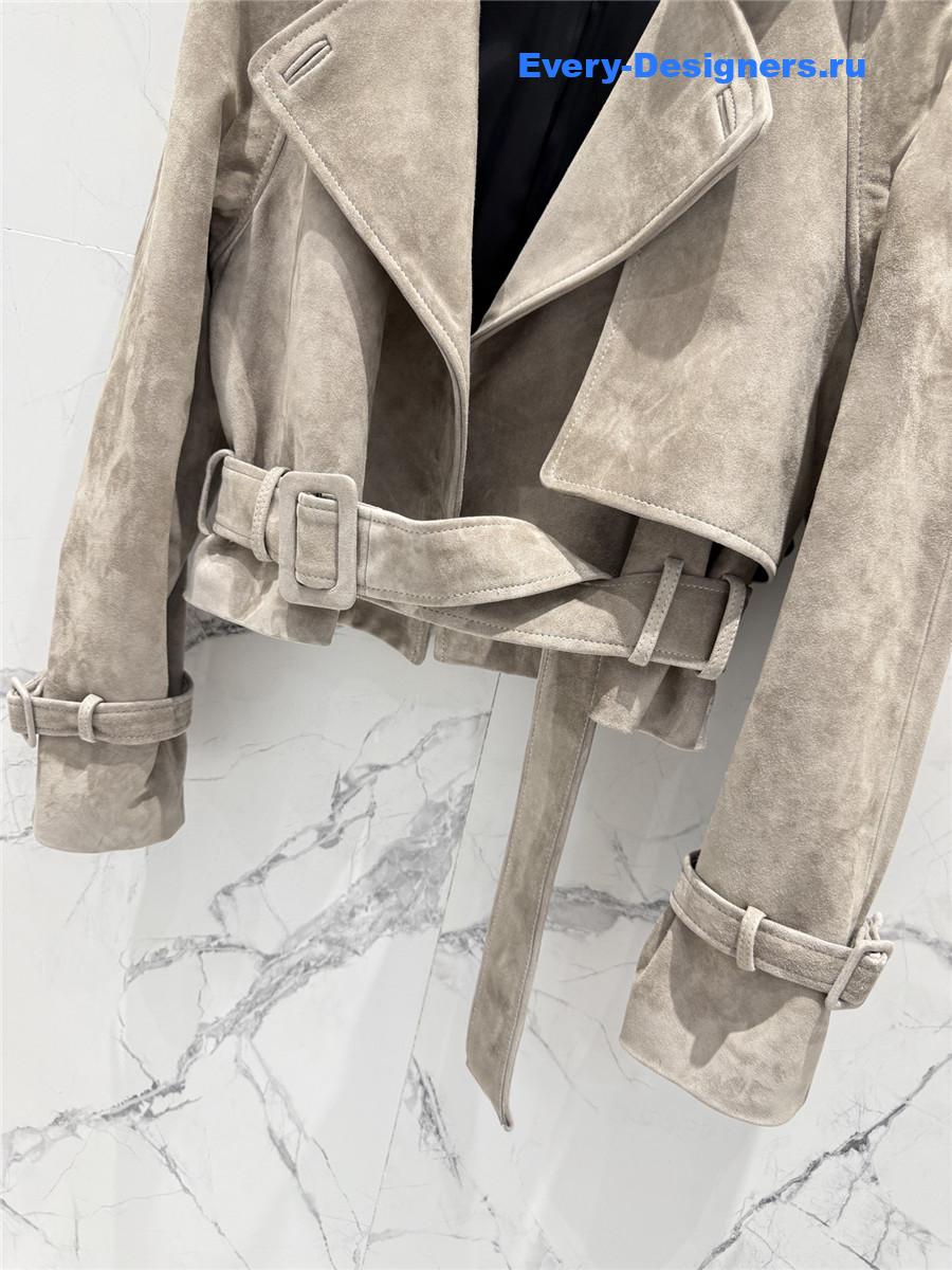 Sa1nt Lau*nt beige short suede trench coat