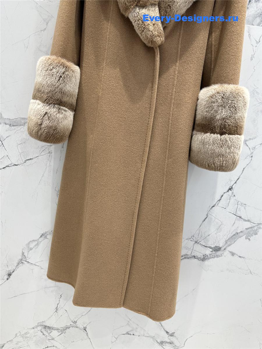 F**di real rex rabbit fur collar long trench coat