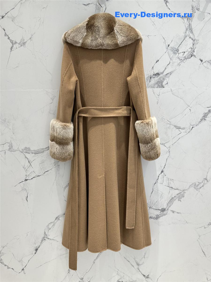 F**di real rex rabbit fur collar long trench coat